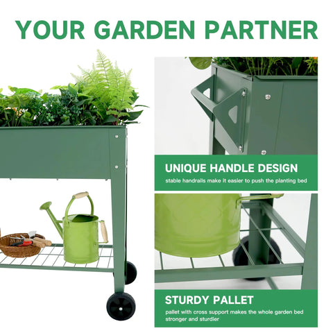 Raised Garden Bed With Legs And Wheels Removable For Outdoor Use 31.6 By 14.6 Inch Metal Planter Box For Growing Vegetables Herbs And Flowers In Patio Green