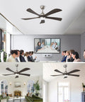 Neojoyoenix 52" 5PCS Solid Wood Blades Ceiling Fan with Lights Remote Control in a modern conference room setting.