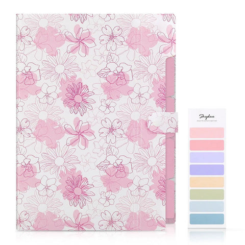 Floral 5 Pocket Accordion File Organizer For Bills Receipts And Documents, Pink Expanding File Folders, Water Resistant PP
