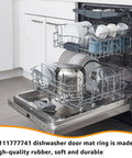 Dishwasher with door open showing racks; compatible with Dishwasher Door Gasket Seal Replacement For Whirlpool Maytag KitchenAid Kenmore Amana Fits W10300924 W10300924V W11177741 W10660528 And Related Parts Easy Install Durable Rubber.