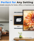 Heavy Duty Electronic Fingerprint Safe With Digital Touch Pad And Code Access, Includes Two Keys, mounted in home office wall.