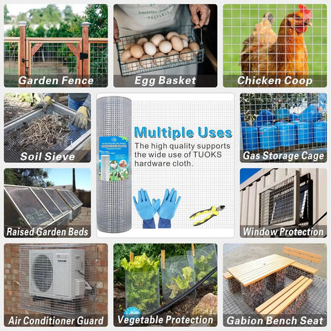 Heavy Duty 19 Gauge Hot Dip Galvanized Hardware Cloth One Half Inch Mesh 48 By 100 Foot Roll used for garden fencing and chicken coop protection.