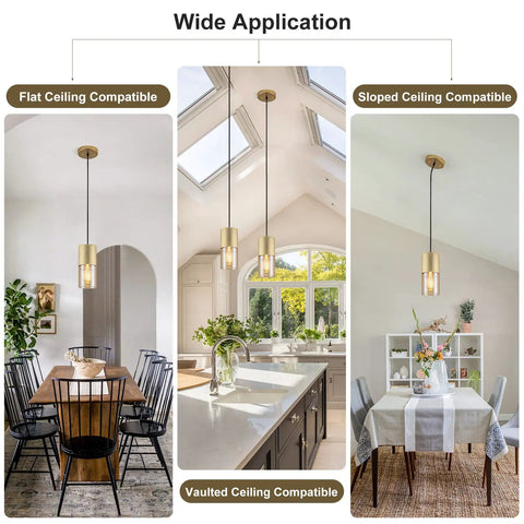 Dope Gold Pendant Lights 3 Pack Mini Modern Amber Glass Fixtures Adjustable Hanging Lamps across different ceiling types