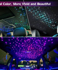 Car interior with Dual Color Starlight Headliner Kit For Cars With Fiber Optic Star Ceiling Lights, 600 fibers, lit ceiling.