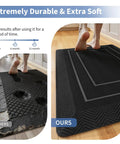 Comparison of a worn-out mat and an Extra Thick Anti Fatigue Kitchen Mat 0.9 Inch Cushioned Standing Desk Mat With Waterproof High Density Foam Non Slip Ergonomic Comfort Mat For Kitchen Office Workstation 20 By 32 Inches Black on wooden floor.