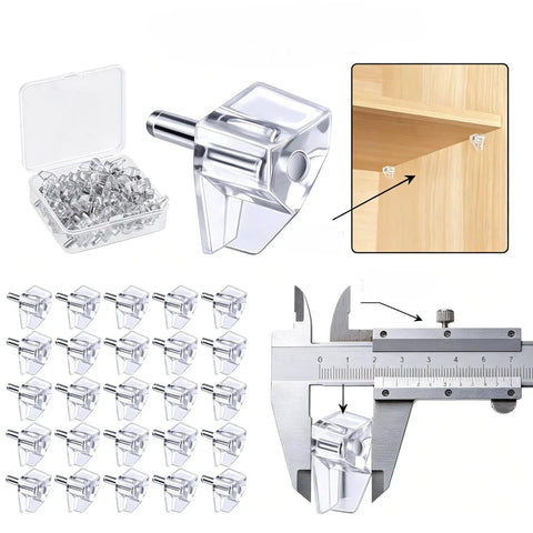 50 Pack 5mm Clear Plastic Shelf Pegs With Steel Core For Cabinets, Kitchen, Bookcases, And Closets Replacement Shelf Holders in use
