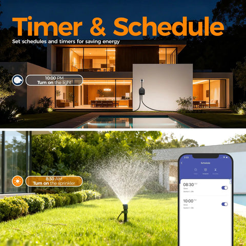 Weatherproof Outdoor Smart Plug With 2.4GHz WiFi Three Individually Controlled Sockets 15A 1875W Heavy Duty setup for schedule