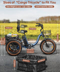Electric Tricycle For Adults With Big Cargo Basket And 55 Mile Range 960W Rear Motor 48V 15Ah Battery 20 Inch Aluminum Folding Frame 3 Wheel Trike That Reaches 25 MPH For City Hauls And Weekend Adventures, side view with cargo basket