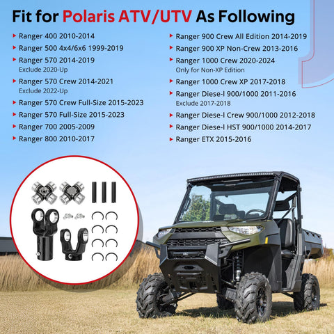 Front Prop Shaft Yoke and U Joint Set, product details with Polaris Ranger ATV UTV model compatibility list.