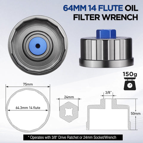 64mm 14 Flute Oil Filter Wrench With 64mm 14 Flute Aluminum Cartridge Removal Tool Fits Toyota Lexus Like A Glove And Saves Your Knuckles When You Are Cranking Out Oil Changes In The Driveway.