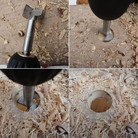 Heavy Duty Wood Drill Bit Self Centering Hole Saw Kit Pro Grade Tct Forstner Cutter 55Mm in action cutting wood.