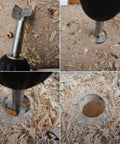 Workhorse Self Centering Wood Drill Bit And Hole Saw Kit With Tct Carbide Blades cutting clean holes in plywood.
