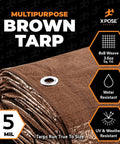 Heavy Duty Brown Poly Tarp 5x7 Foot Multipurpose Cover For Equipment And Machinery, Outdoor Projects, 5 Mil Thick