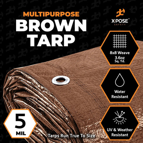 Heavy Duty Brown Poly Tarp 5x7 Foot Multipurpose Cover For Equipment And Machinery, Outdoor Projects, 5 Mil Thick