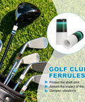 4 Pack Golf Club Ferrules For 0.35 Inch Tapered Steel Shafts, Lightweight Plastic Covers, Teal Green White Finish, in use