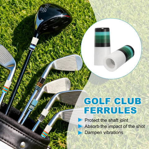 4 Pack Golf Club Ferrules For 0.35 Inch Tapered Steel Shafts, Lightweight Plastic Covers, Teal Green White Finish, in use