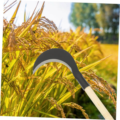 Long Handled Gardening Hand Scythe With Manganese Steel Blade for Weeding And Cultivating on wheat field background