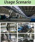 Heavy Duty Stainless Steel Fume Extractor With 360 Flex Articulating Arm And Long Duct Hose capturing smoke in a workshop.