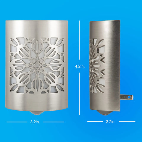CoverLite LED Night Light With Floral Brushed Nickel Finish, Plug In Smart Dusk To Dawn Sensor, dimensions shown, side view