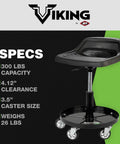 Rolling Shop Stool On Wheels For Mechanics With An Ergonomic Padded Seat And Built In Tool Tray Heavy Duty 300 Lb Capacity Easy Glide Rollers Durable Steel Frame Non Slip Footrests Multiple Styles with black ergonomic seat.