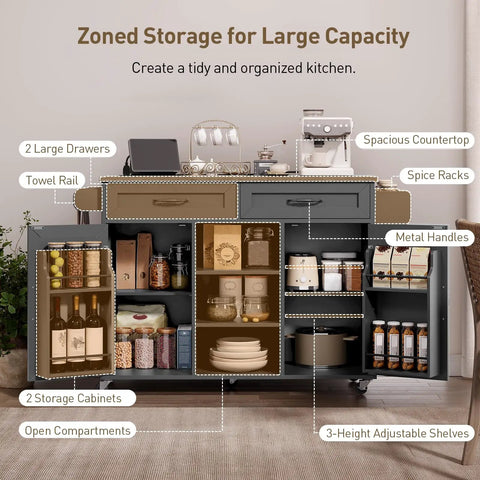 Ultimate Home Kitchen Island With Built In Power Outlets And Drop Leaf showing large storage capacity with drawers and shelves