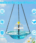 Hanging Sun Powered Bird Bath Fountain With 3 Layer Cascading Design And 3 Nozzles Blue Glass Bowl Auto Starts In Sunlight