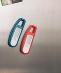 Ultra Fast Digital Instant Read Meat Thermometer For Grill And Kitchen, 3-4 Second Readouts, red and blue on steel surface