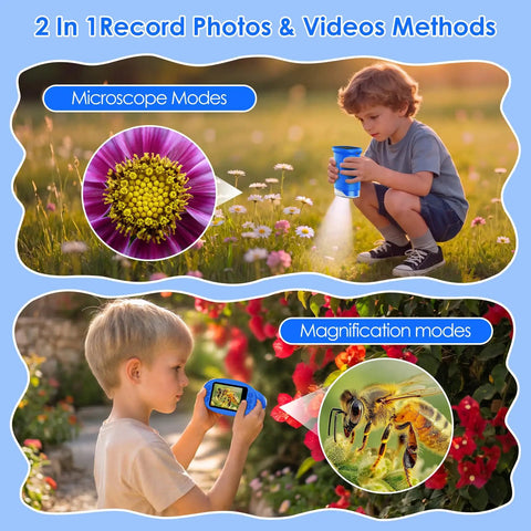 4K 1000X Handheld Digital Microscope For Kids With 2.0 Inch IPS Screen And USB Live Preview Ultra Zoom For Leaves Coins Fabric Insects And Tiny Details Awesome Kid Friendly Hands On Science Toy For Curious Explorers, child viewing flower and bee