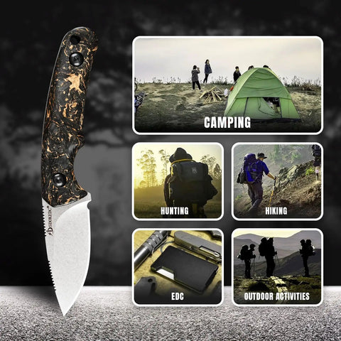 DC53 Steel Fixed Blade Knife With Rugged Shredded Carbon Fiber Handle And Kydex Sheath For EDC Outdoor Survival Camping