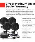 MCBK470B Motorcycle Bluetooth Speaker System With Class D Amplifier showing speakers, wiring, and warranty information.