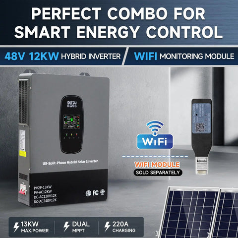 Beefed Up Hybrid Solar Inverter 12000W 48V DC To 110V 240V AC Split Phase Pure Sine Wave With Built In 2 MPPT Controllers image