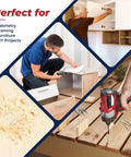 Image collage showing the Kickass Countersink Drill Bit Set For Serious Woodworking Builds With Tapered Drill Bits And Wood Plugs in action for cabinetry, framing, furniture.