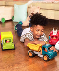 Child playing with Colorful Kids Construction Bulldozer Toy With Movable Loader And Friendly Driver Durable Yellow Front End