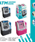 Kids ATM Piggy Bank With Debit Card And PIN Digital Coin Counter And Bill Feeder Educational Savings Toy packaging and display