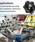 Heavy Lifter Four Pack Star Knobs With M10 Female Thread And 38mm Head Plastic Clamping Handles in machinery application setup.