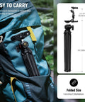  Mini Flexible Phone Tripod With Remote for iPhone TP35 packed in a backpack, showing size dimensions for easy travel.