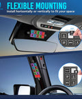 8 Gang Neon Switch Panel With Backlit Silicone Buttons P4 Momentary Toggle Strobe On Off Touch Pod and Circuit Relay Control Box installed in vehicle.