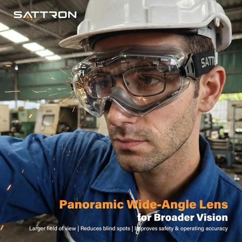 Worker wearing Over Glasses Safety Goggles With Panoramic Lens Anti Fog And Scratch Resistant ANSI Z87.1 in factory