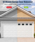 Faux Mirror Garage Window Panels Kit, 32-Piece Magnetic Window Inserts For 2-Car Garage Doors installed in makeover demonstration