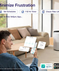 Person using app to control Big Room Air Purifier For Homes Up To 1733 Sq Ft With HEPA Sleep Mode Clean Air Monitor Auto Mode Smart WiFi 3 In 1 Filter For Pet Dander Smoke Dust AHAM Verifide Core 400S P White