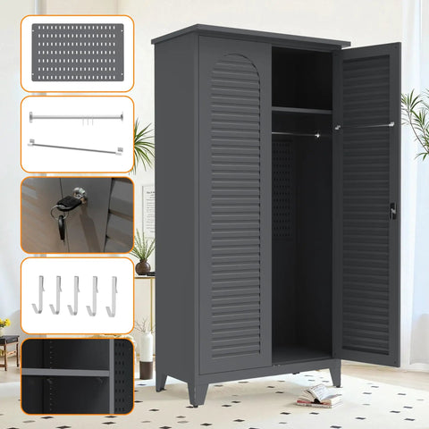 73 Inch Tall Metal Tool Storage Cabinet That Fires Up Your Shop With Roomy Garage Like Organization Space For Workshop Warehouse Garden Office Living Room And Utility Room Built Tough From Rust Resistant Steel With Adjustable Shelves Lockable open front view