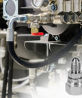 Heavy Duty Hydraulic Fitting Built To Last One Quarter Inch Male JIC To Three Eighth Inch Female JIC Swivel Carbon Steel SAE Compliant With Seven Sixteen Inch Twenty Thread And Nine Sixteen Inch Eighteen Female Threads installed on hydraulic hose
