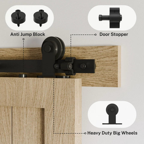 Heavy Duty Top Mount Sliding Barn Door Hardware Kit 6 Ft Track For Single Door Use with quiet roller hangers, close-up view