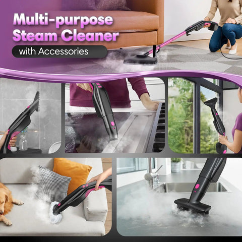 Heavy Duty Steam Mop Cleaner With Self Standing Base And Swivel Head High Temp Handheld Steamer For No Sweat Cleaning Crumbles Stubborn Grime Straight Off Hardwood Laminate Tile Fast in use on various surfaces.