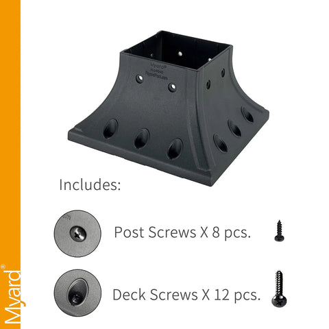 Beefy Aluminum Deck Post Base Cover Flange With Screws For 4x4 Posts Fits 3.5x3.5 Actual Black showing included screws set