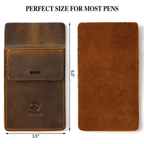 Mens Pocket Protector Full Grain Leather Heavy Duty Pen Holder For Shirts And Lab Coats Holds Six Pens Pointers And Cards