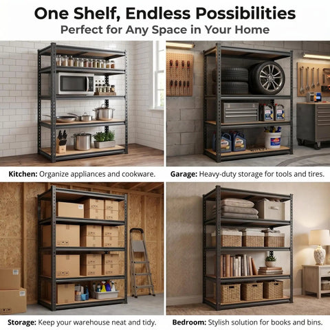 Beefy Five Tier Boltless Garage Shelving Unit With Extra Deep Shelves, 36 W By 16 D By 72 H Inches, Heavy Duty Steel Rack Supports Up To 570 Lbs Per Shelf 2850 Lbs Total, Perfect For Warehouse Basement Workshop Storage Black in kitchen