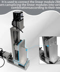 Vertical CNC linear stage with ZBX80B slide motion actuator and aluminum connection module in focus