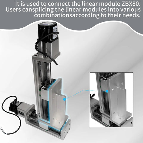 Vertical CNC linear stage with ZBX80B slide motion actuator and aluminum connection module in focus