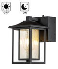 Black Exterior Wall Light With Dusk To Dawn Sensor And Seeded Glass For Front Porch Patio Or Garden, 1 Light Outdoor Fixture